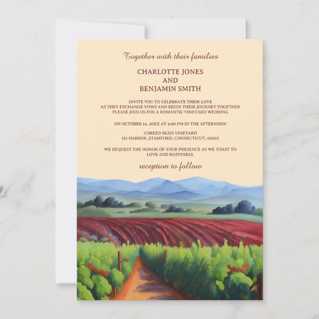 Convites Casamento Cor de Vinho da Vinha Rústica (Frente)