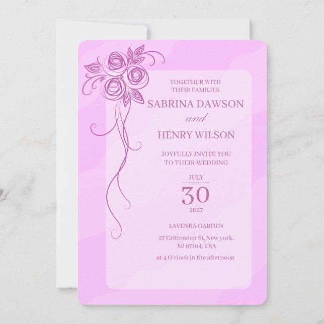 Convites Casamento Cor Rosa Claro Elegante (Verso)