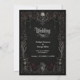 Convites Casamento Coração Caveira Rosa Gótica Preta