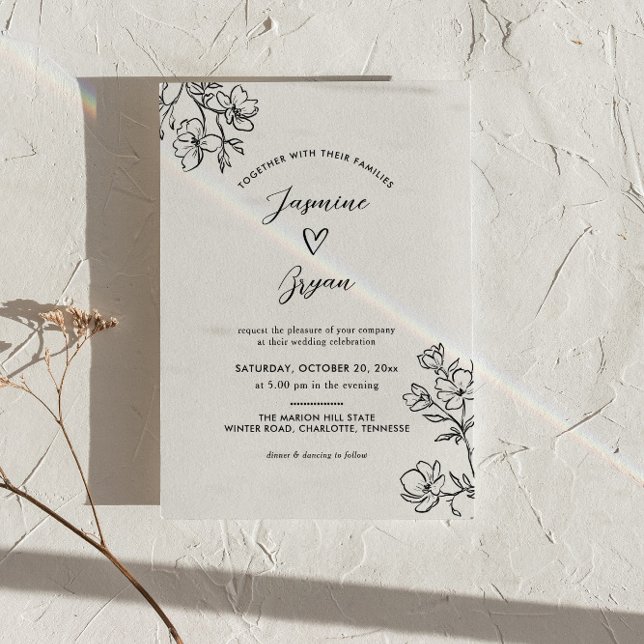 Convites Casamento Coração Corajoso com Script Floral Minim (Criador carregado)