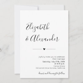 Convites Casamento Coração de Script de Caligrafia Elegante