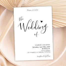 Convites Casamento Coração de Script de Caligrafia Elegante