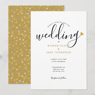 Convites Casamento Coração Dourado Elegant Script