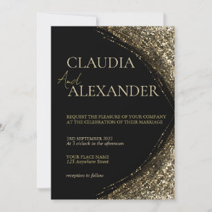 Convites Casamento Coração Preto e Dourado Luxo