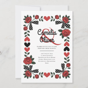 Convites Casamento Coração Rosa Rockabilly Retrô dos Anos 1