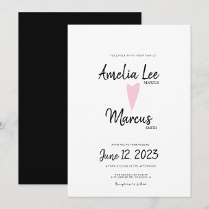Convites Casamento Coração Script Simples Preto Branco Boni