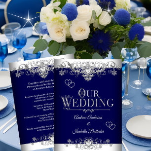 Convites Casamento Corações de Diamante Real de Prata Azu