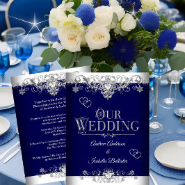 Convites Casamento Corações de Diamante Real de Prata Azul 
