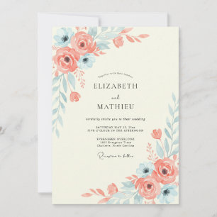 Convites Casamento Coral Aqua Blossom