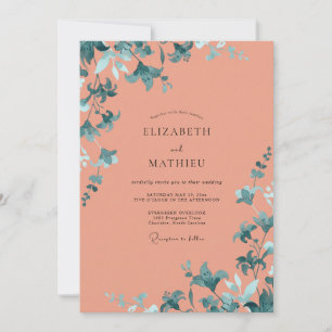 Convites Casamento Coral Aqua Folhagem