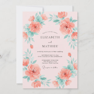 Convites Casamento Coral Aqua Peônia Jardim