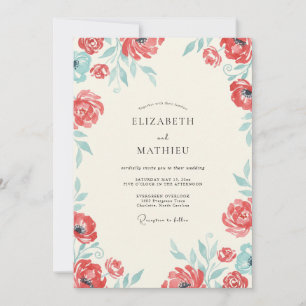 Convites Casamento Coral Aqua Poppy