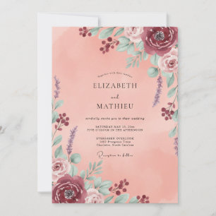 Convites Casamento Coral Aqua Ranunculus Eucalipto