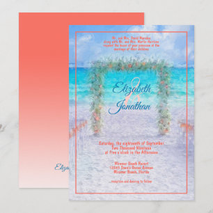 Convites Casamento coral azul de Ombre do mandril elegante
