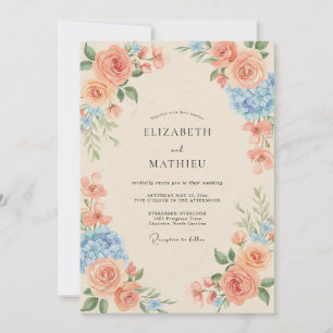 Convites Casamento Coral Azul Hidrangeia Eucalipto