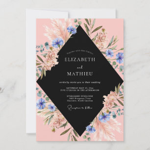 Convites Casamento Coral Azul Pampas Eucalipto