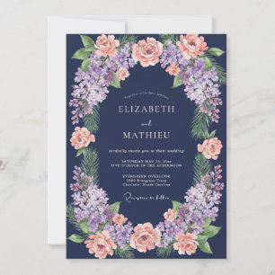 Convites Casamento Coral Lilás Eucalipto Meia-Noite