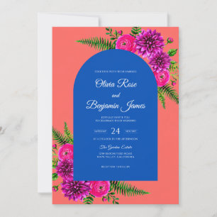 Convites Casamento Coral Magenta Dahlia