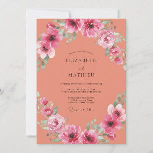 Convites Casamento Coral Magenta Ranunculus Eucalipto Suave