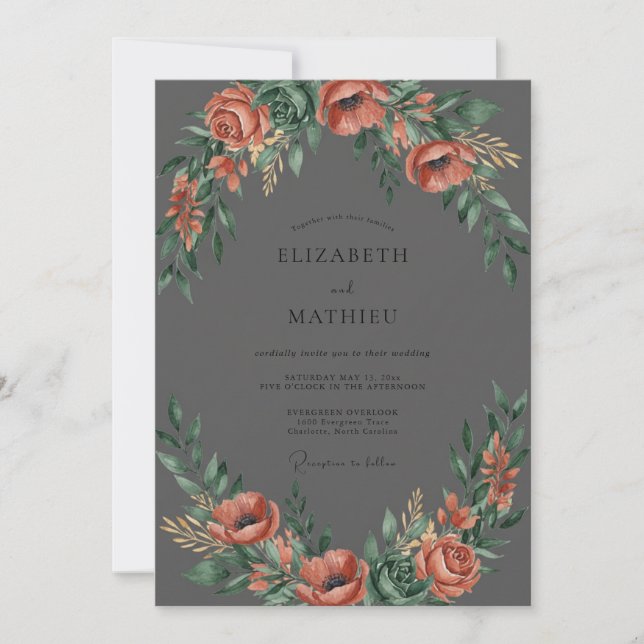 Convites Casamento Coral Opulento em Flor (Frente)