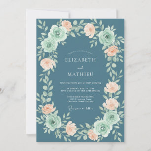 Convites Casamento Coral Ranunculus Eucalipto Cinza Ardósia