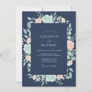 Convites Casamento Coral Ranunculus Eucalipto Meia-Noite
