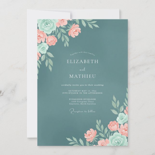 Convites Casamento Coral Ranunculus Eucalipto Poeirento Sla (Frente)