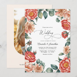 Convites Casamento Coral Rose, Apricot Blush e Soft Mint