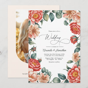 Convites Casamento Coral Rose, Apricot Blush e Soft Mint