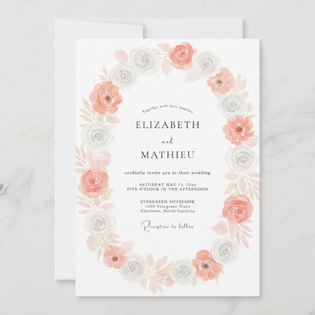 Convites Casamento Coral Silver Bloom (Frente)