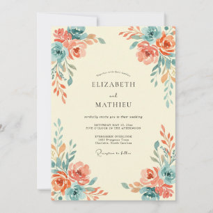 Convites Casamento Coral Teal Ranunculus Cinza Eucalipto