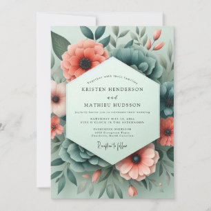 Convites Casamento Coral Turquesa Flora Sombria