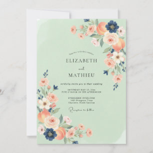 Convites Casamento Coral Verde-Menta Índigo Ranunculus Euca