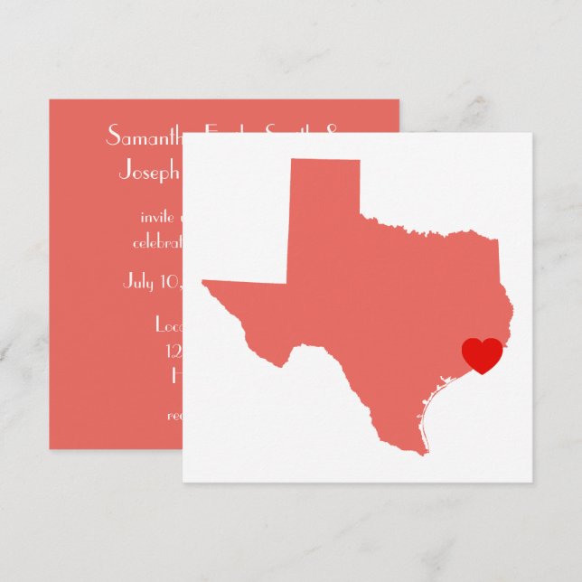 Convites Casamento Coral Vermelho do Texas (Frente/Verso)