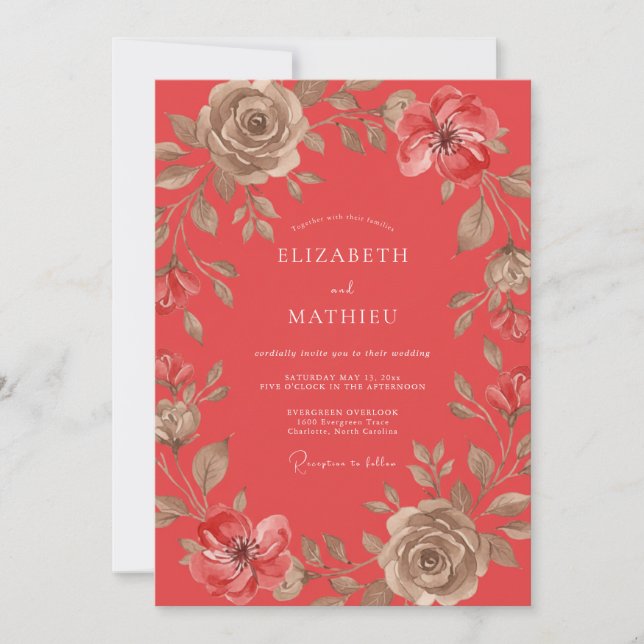 Convites Casamento Coral Vintage Rose (Frente)