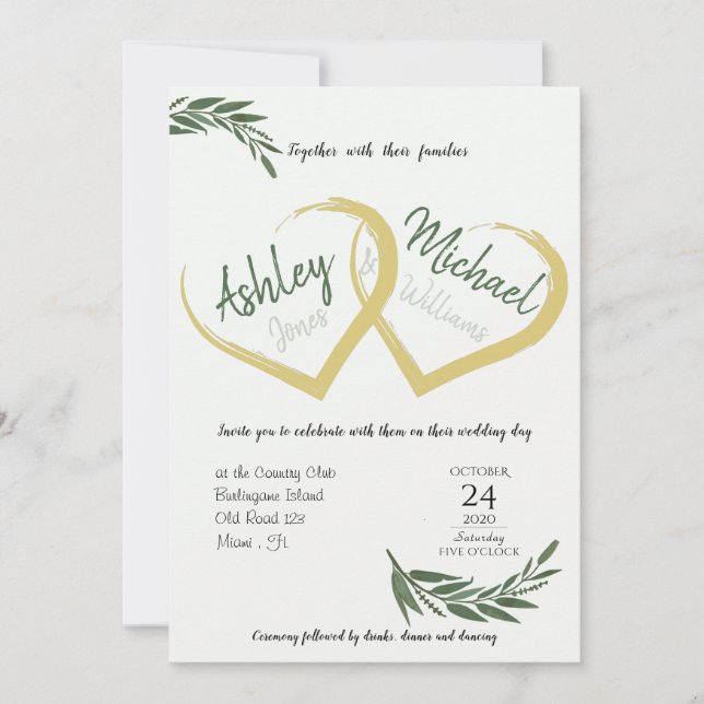 Convites Casamento Cordial de Elegante Chic Greenery Aquare (Frente)