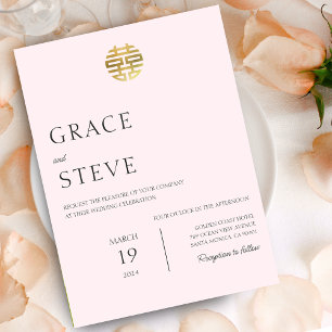 Convites Casamento Coreano Chinês de Felicidade Dupla Rosa 