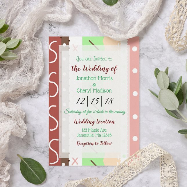 Convites Casamento Cores Boho Coral e Verde  (Criador carregado)