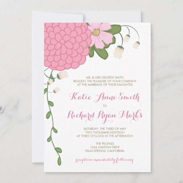 Convites Casamento Corner Peony (Frente)