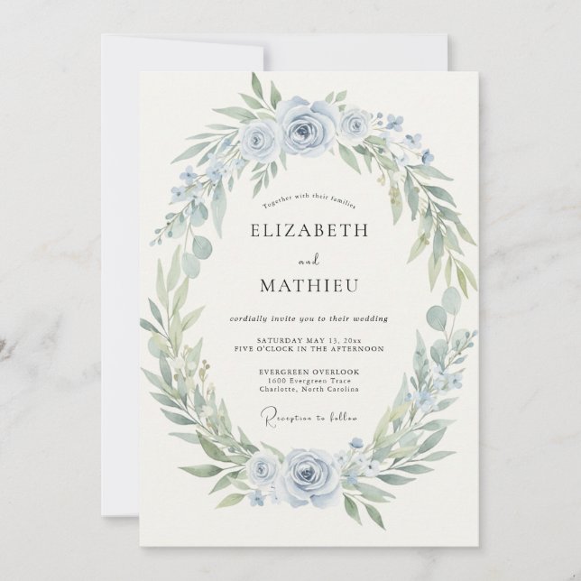 Convites Casamento Coroa Azul Pálido (Frente)