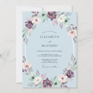 Convites Casamento Coroa Azul Rosa Malva