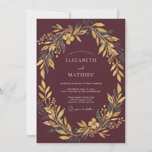 Convites Casamento Coroa Burgundy Dourada
