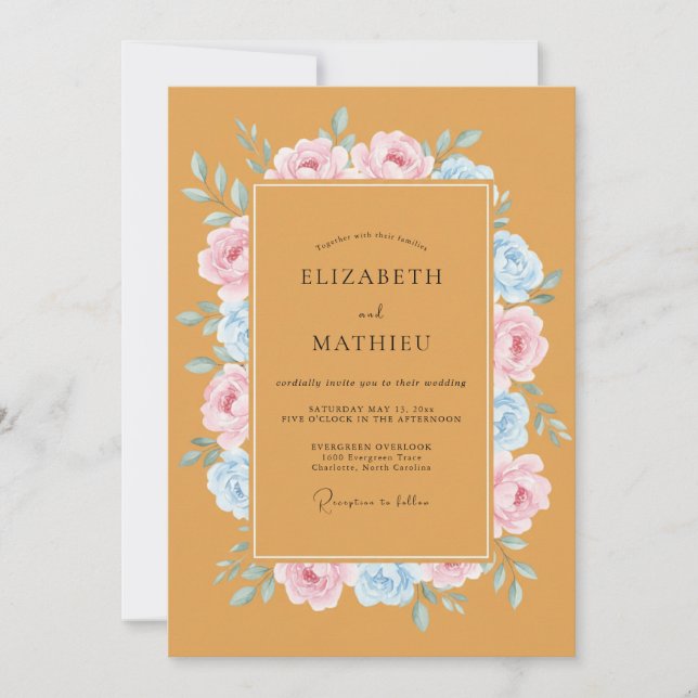 Convites Casamento Coroa Celeste com Rubor Dourado (Frente)