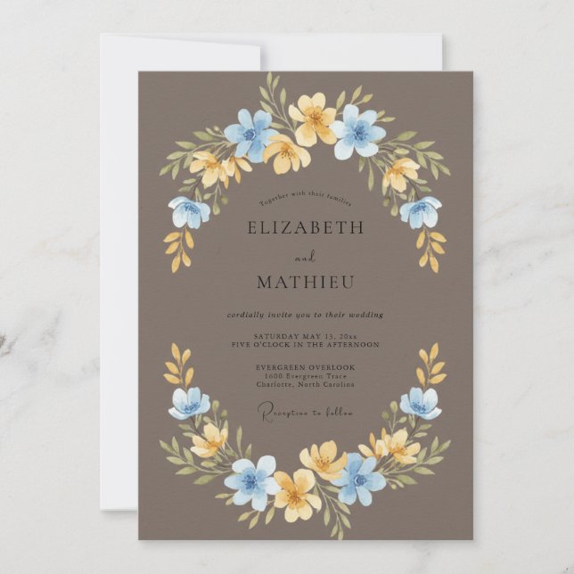 Convites Casamento Coroa de Açafrão Azure (Frente)