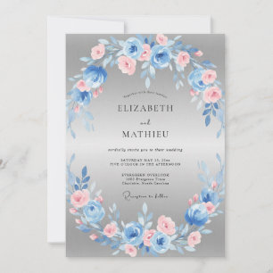 Convites Casamento Coroa de Aço Azul-Rosa