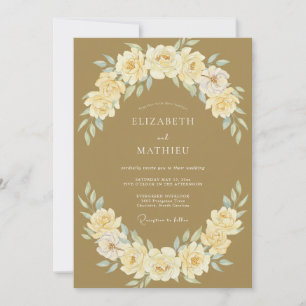 Convites Casamento Coroa de Creme Dourado