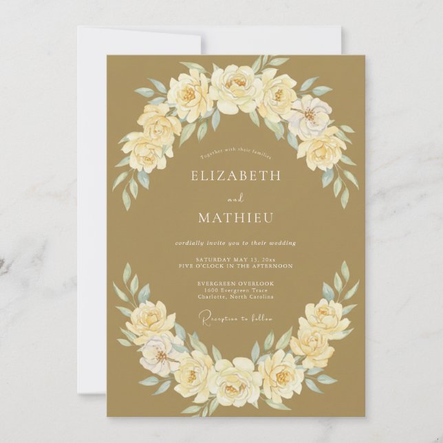 Convites Casamento Coroa de Creme Dourado (Frente)