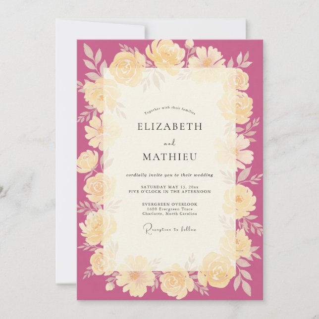 Convites Casamento Coroa de Creme Magenta (Frente)