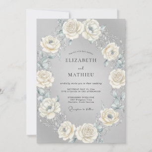 Convites Casamento Coroa de Creme Prateado