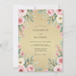 Convites Casamento Coroa de Dourado Rosado